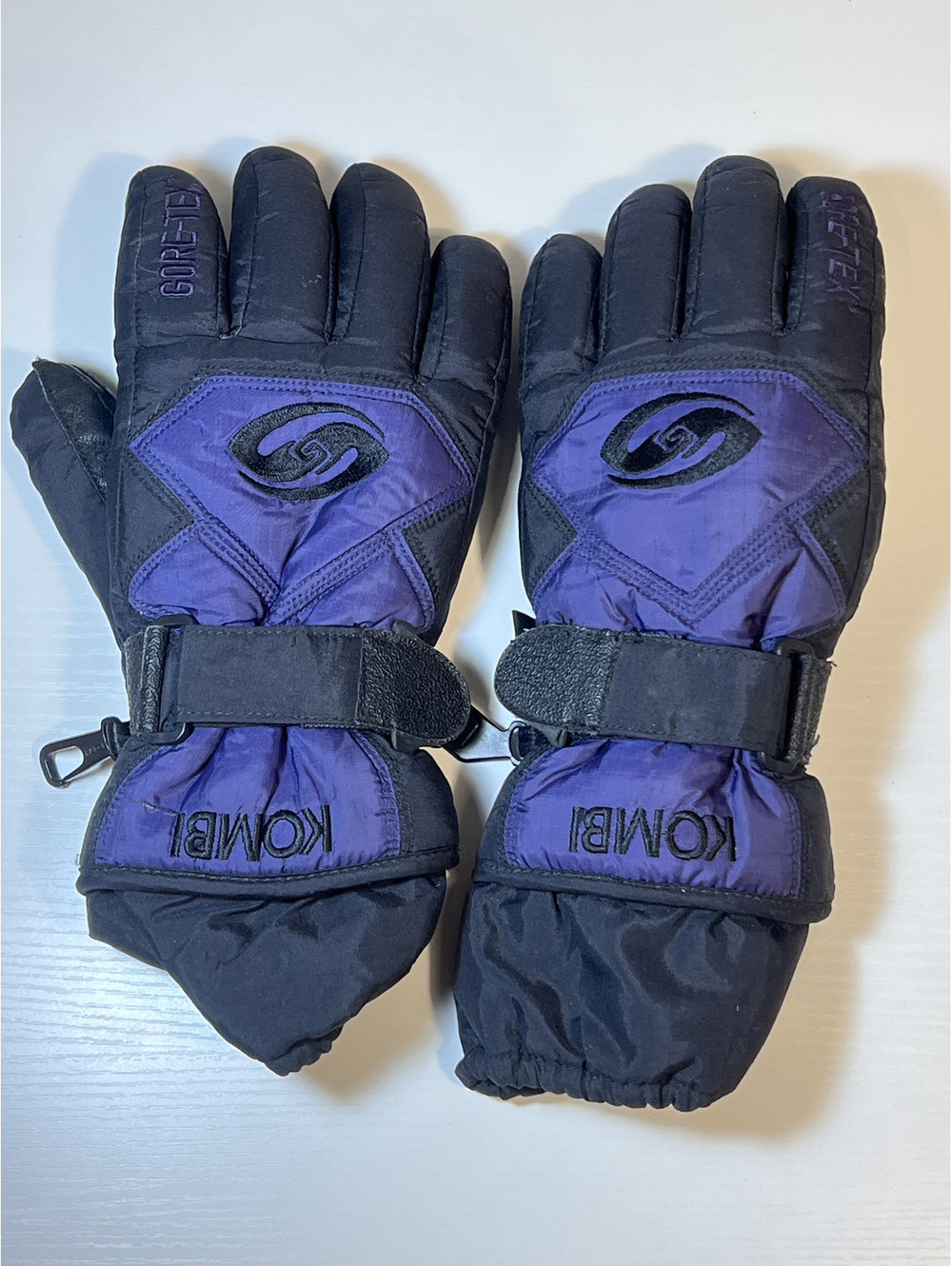 Vintage 90s KOMBI Gore-Tex Ski Gloves XS Purple Black Leather Thinsulate